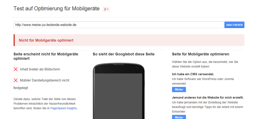 Google Nutzerfreundlichkeit für mobile Endgeräte