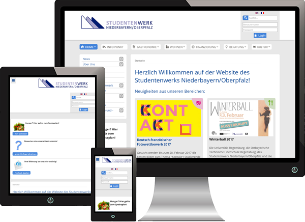 Website Studentenwerk Niederbayern/Oberpfalz
